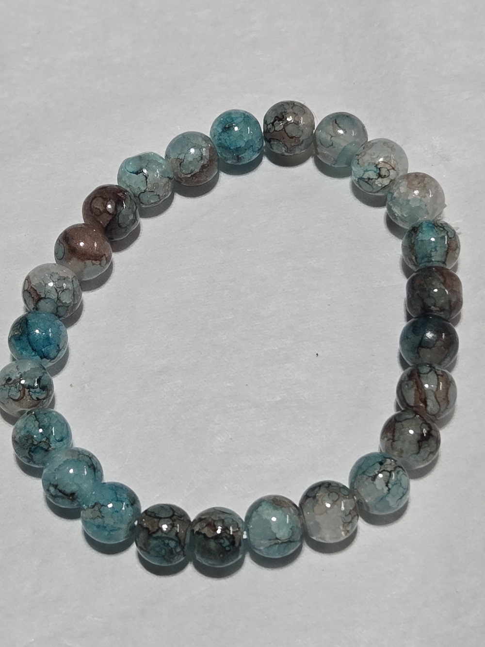 8mm- Teal Beaded Stretch Bracelet - Women Jewelry